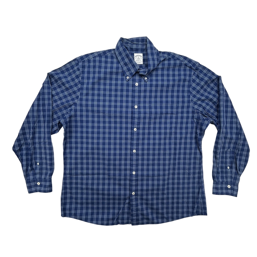 Brooks Brothers Shirt Mens XL Regent Fit 1818 Plaid Blue Button Down Classic